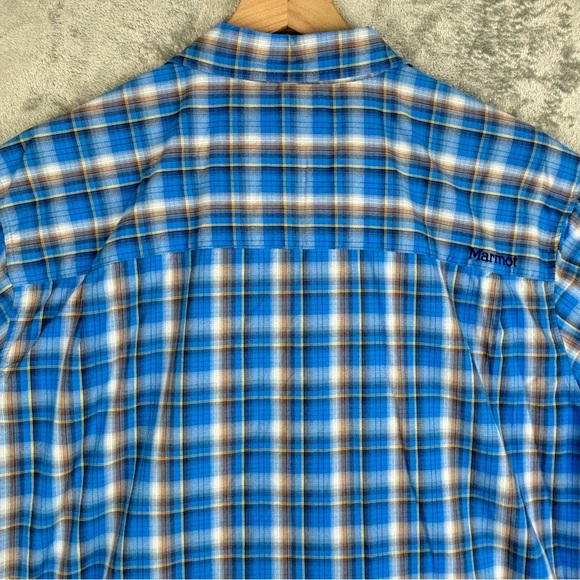 Marmot Shirt Mens XL Blue Plaid Nylon‎ Outdoor Hiking Camp Workwear Logo - Picture 15 of 16